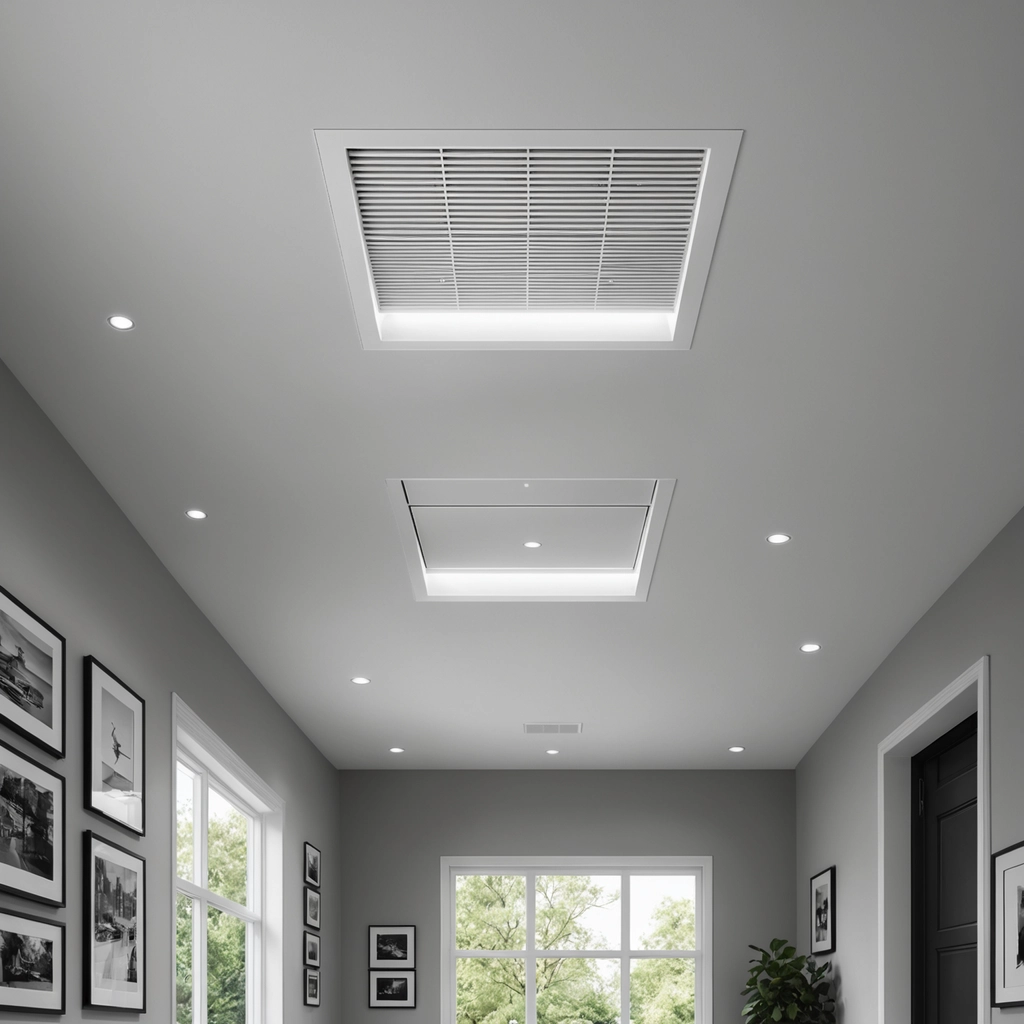 Ducted air conditioning ceiling return air and supply vents in hallway — ducted AC installation Capalaba by Amplus Electrical and Air