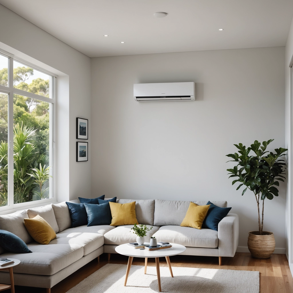 Split system air conditioner installed in modern living room — air conditioning installation Capalaba by Amplus Electrical and Air