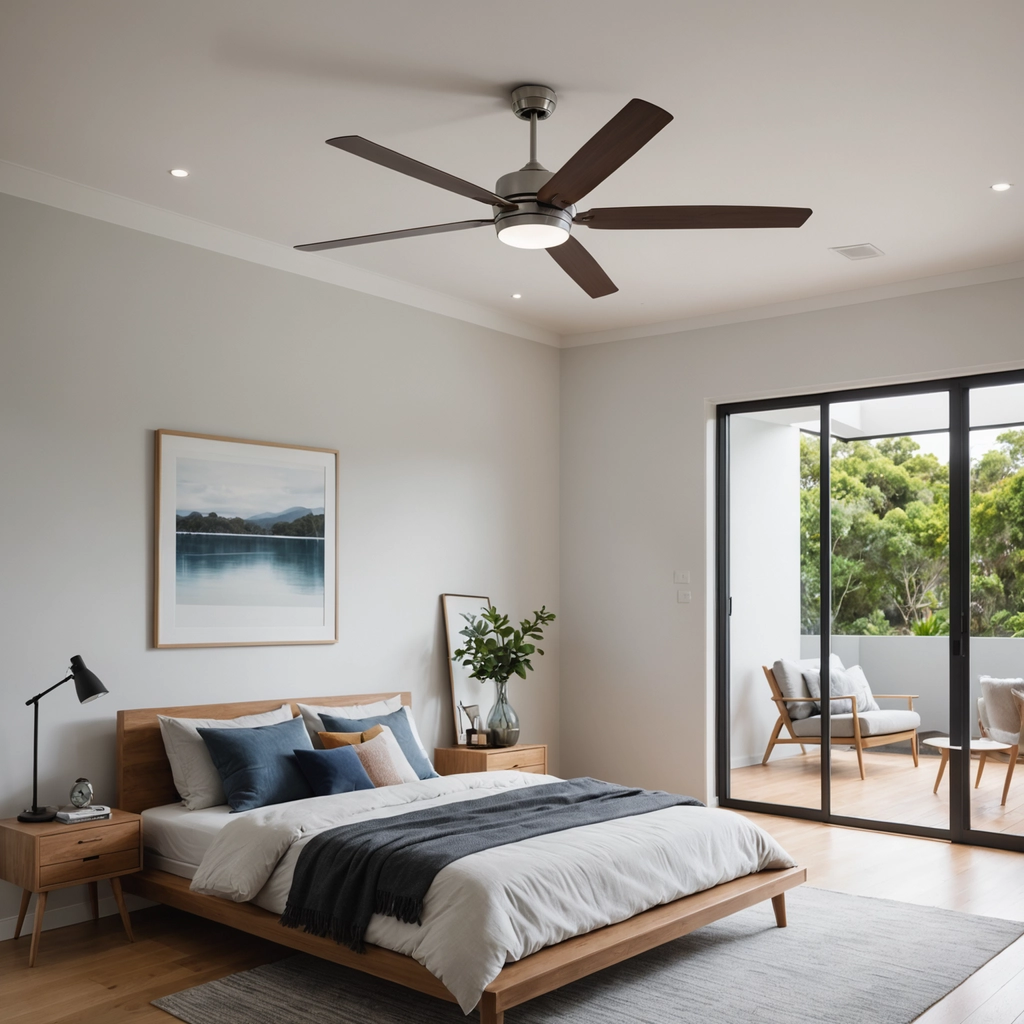 Modern ceiling fan with light installed in bedroom - ceiling fan and exhaust fan installation by Amplus Electrical and Air