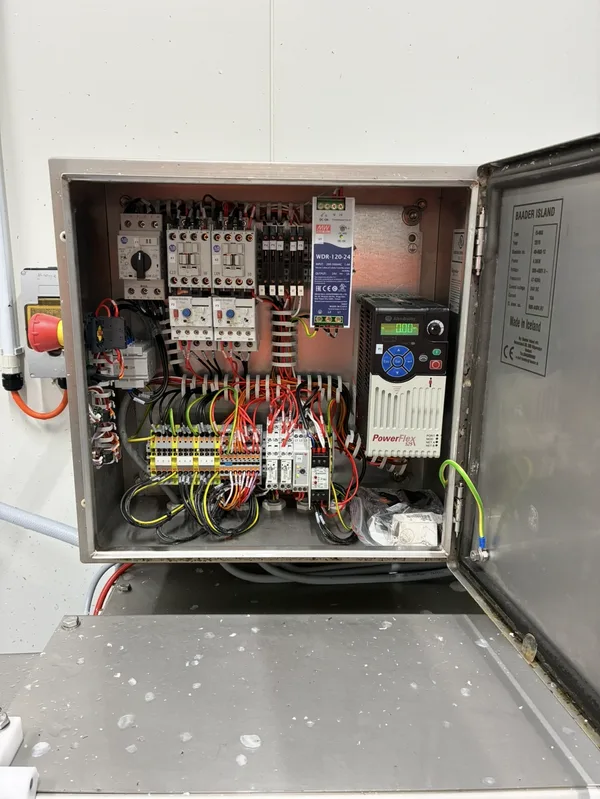 Industrial control panel with variable speed drive and contactors — commercial electrical services Capalaba by Amplus Electrical and Air