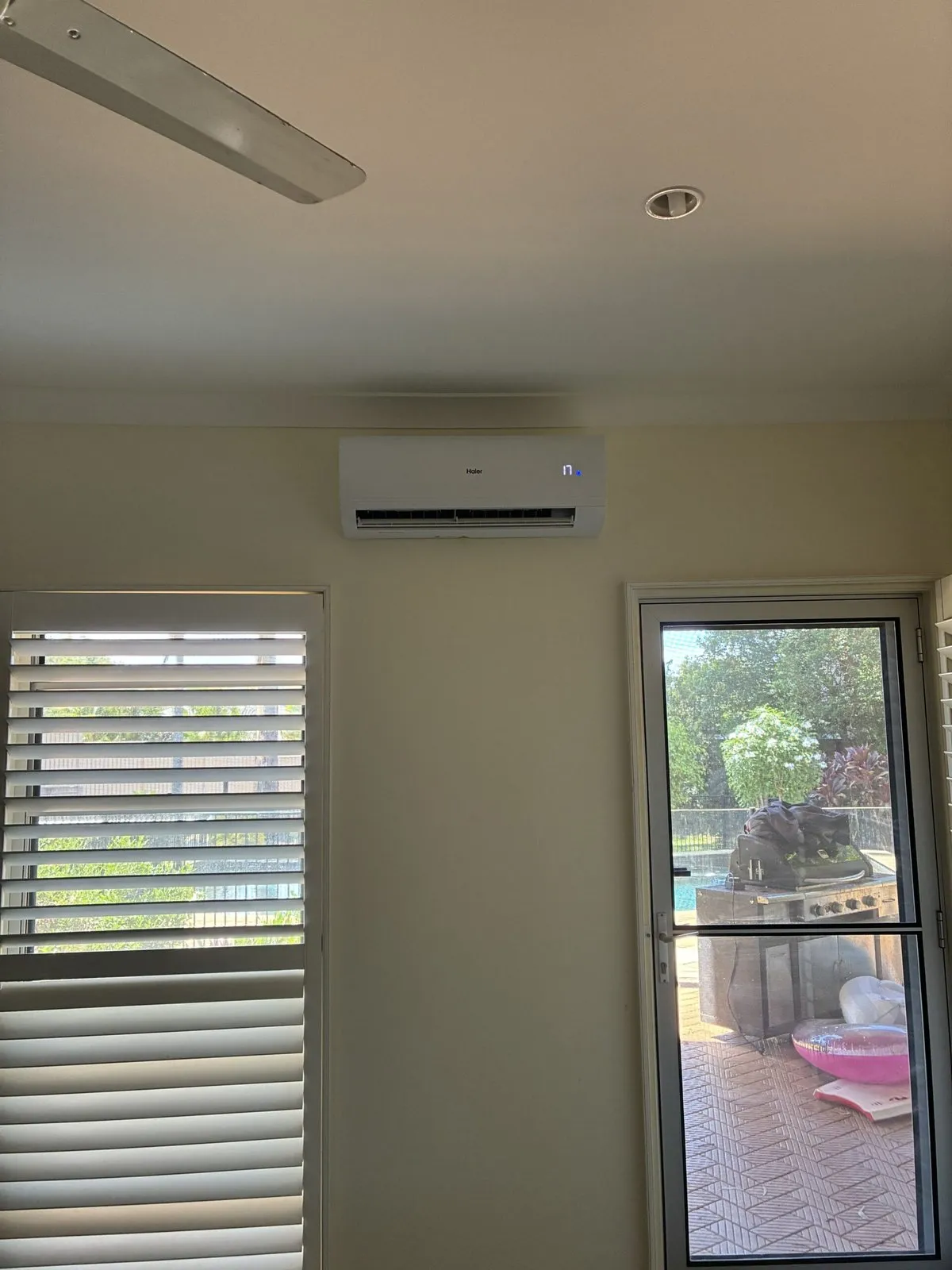 Outdoor condenser unit installed at Gumdale acreage home — clear airflow placement