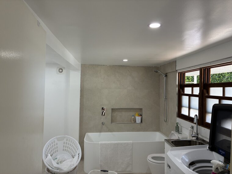 Completed LED downlight installation in Brisbane home showing modern lighting